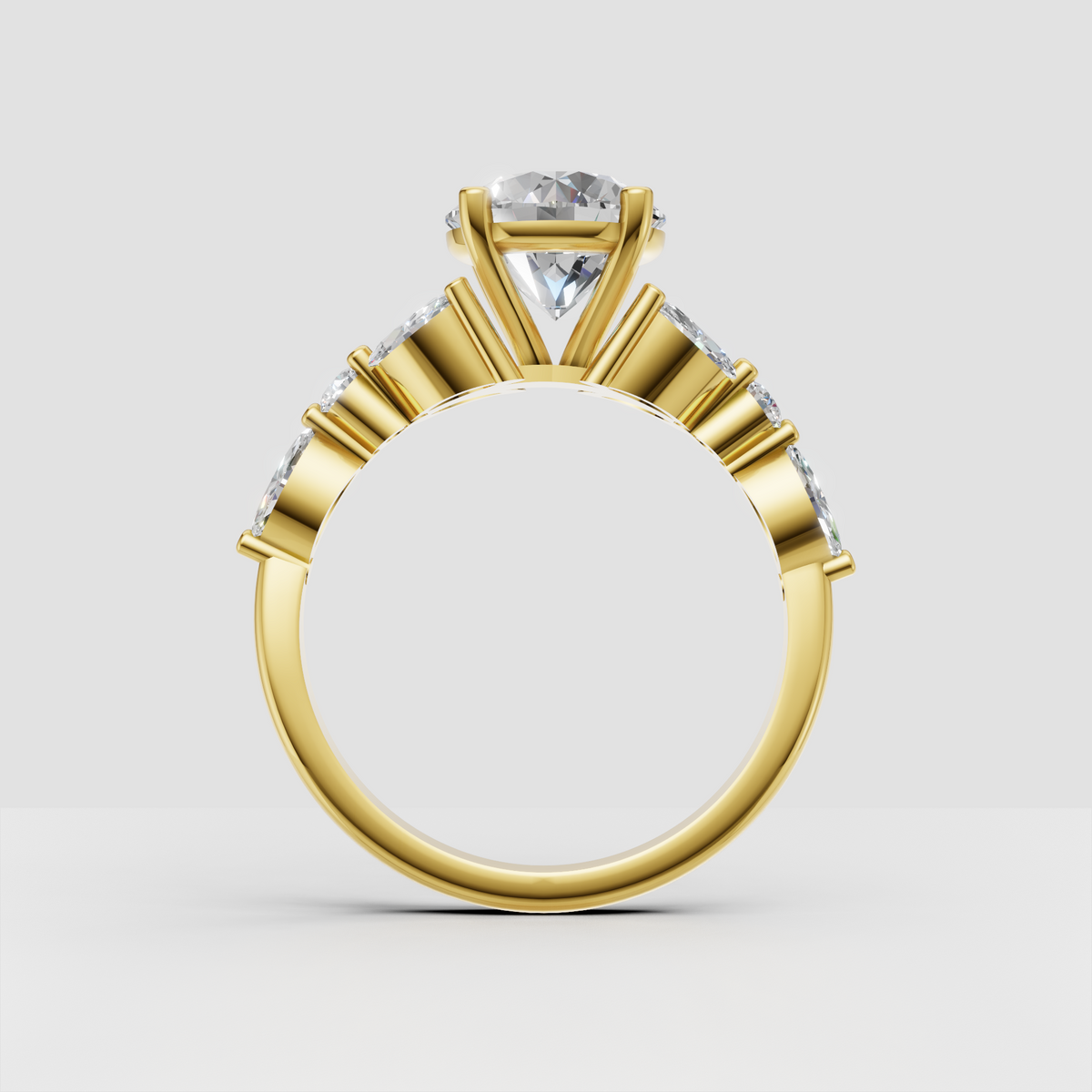 Round diamond cluster ring featuring multiple marquise accent stones