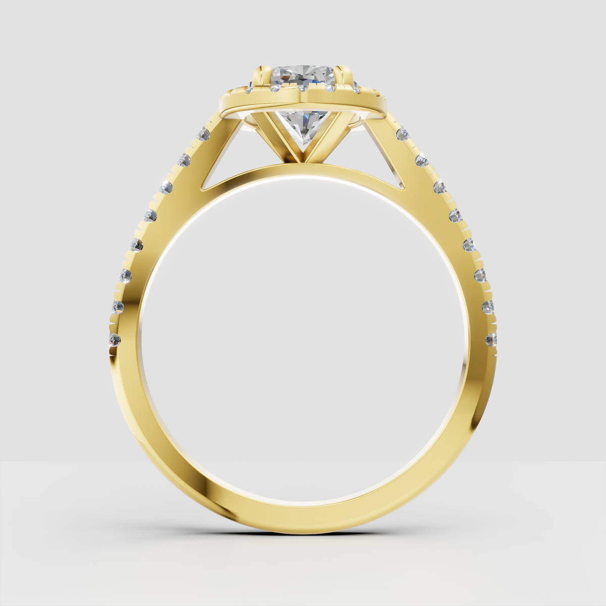 Elegant yellow gold cushion halo engagement ring
