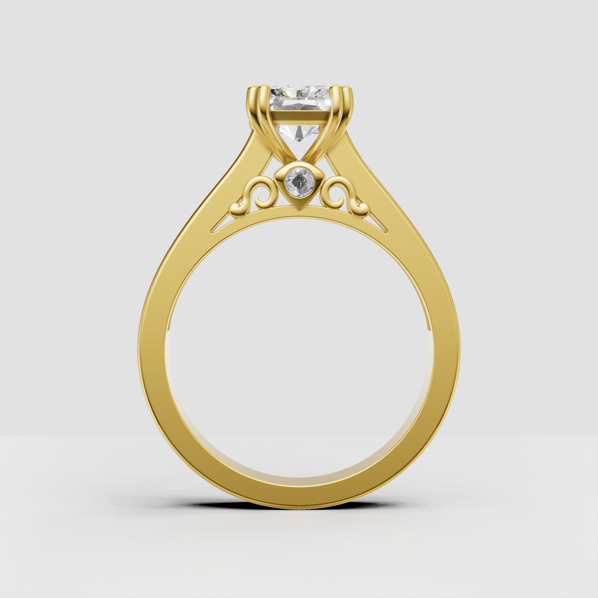 Luxury radiant diamond ring in polished yellow gold