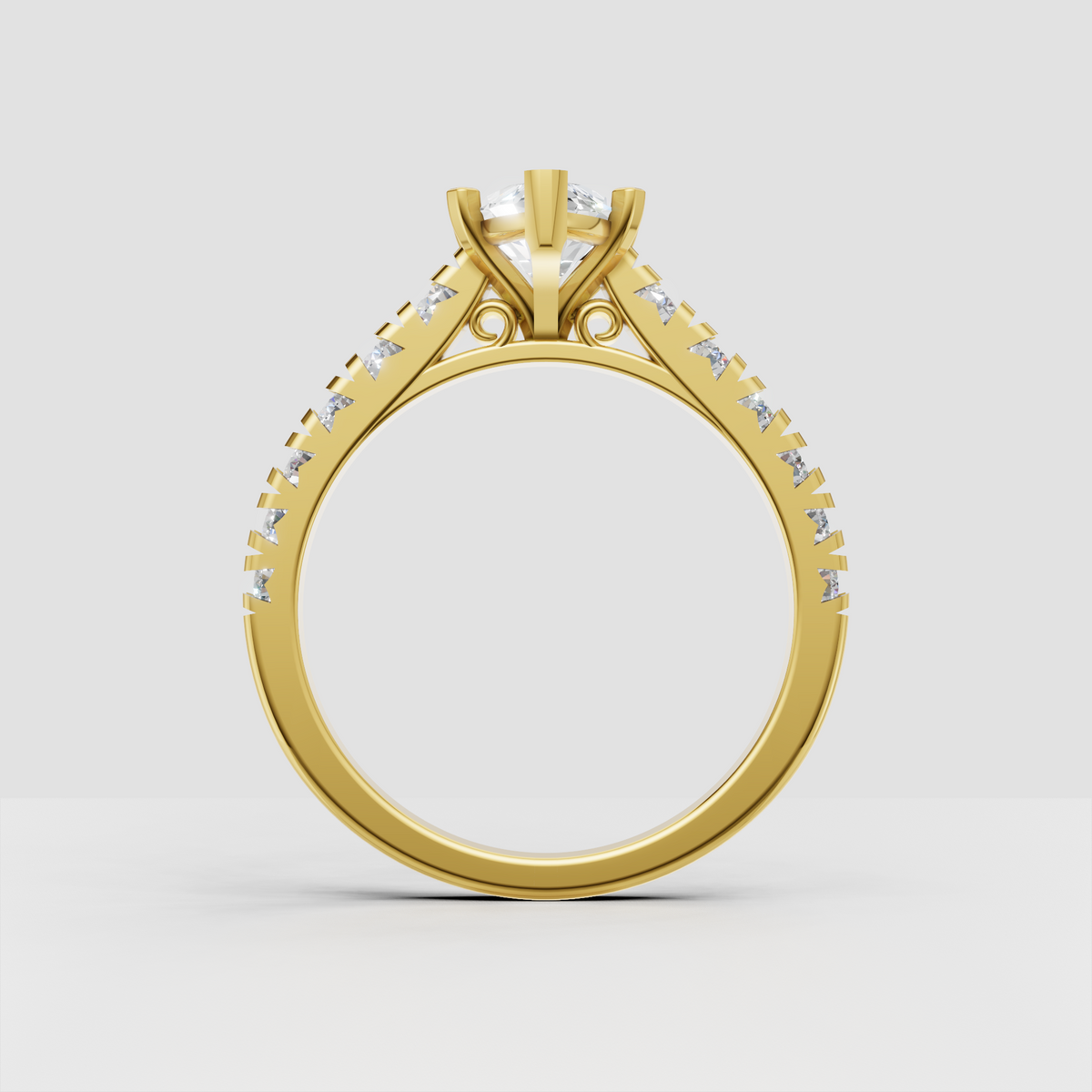 Marquise engagement ring featuring cathedral shoulders and diamond accents