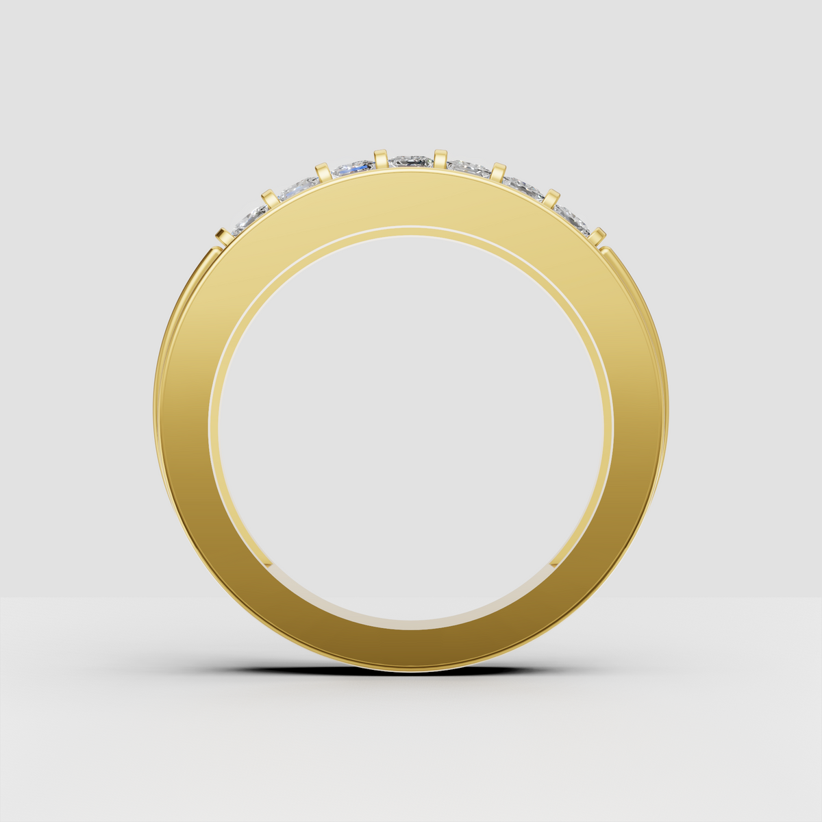 Princess cut diamond ring with channel-style round diamond detailing