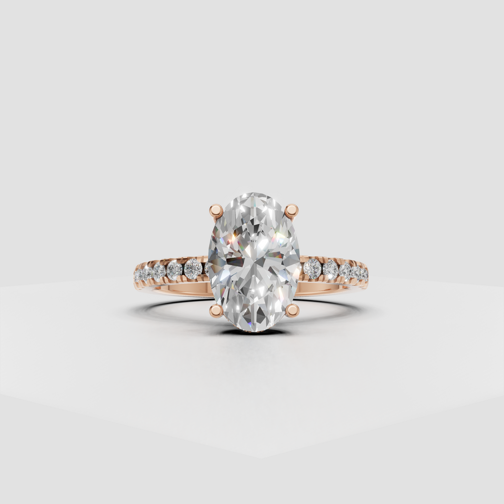 Elegant oval diamond engagement ring with concealed halo setting