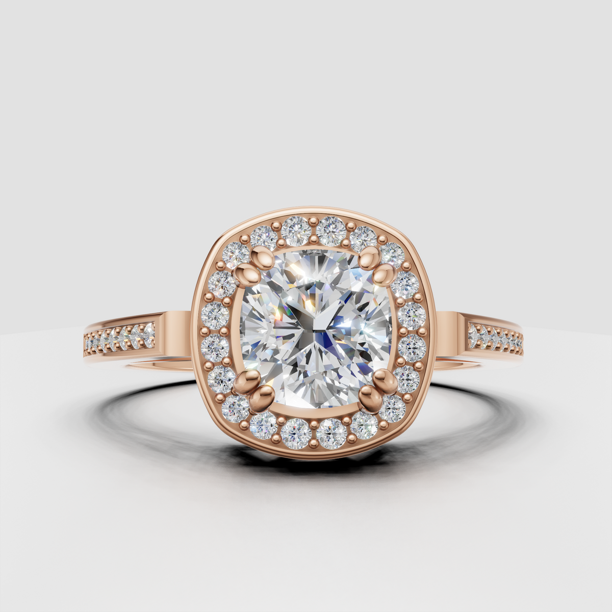 Cushion diamond ring with claw prong setting