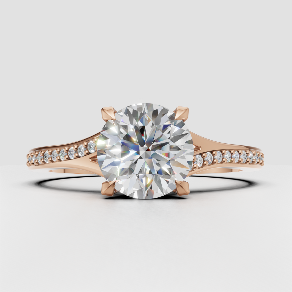 Elegant round diamond engagement ring with polished gold shank