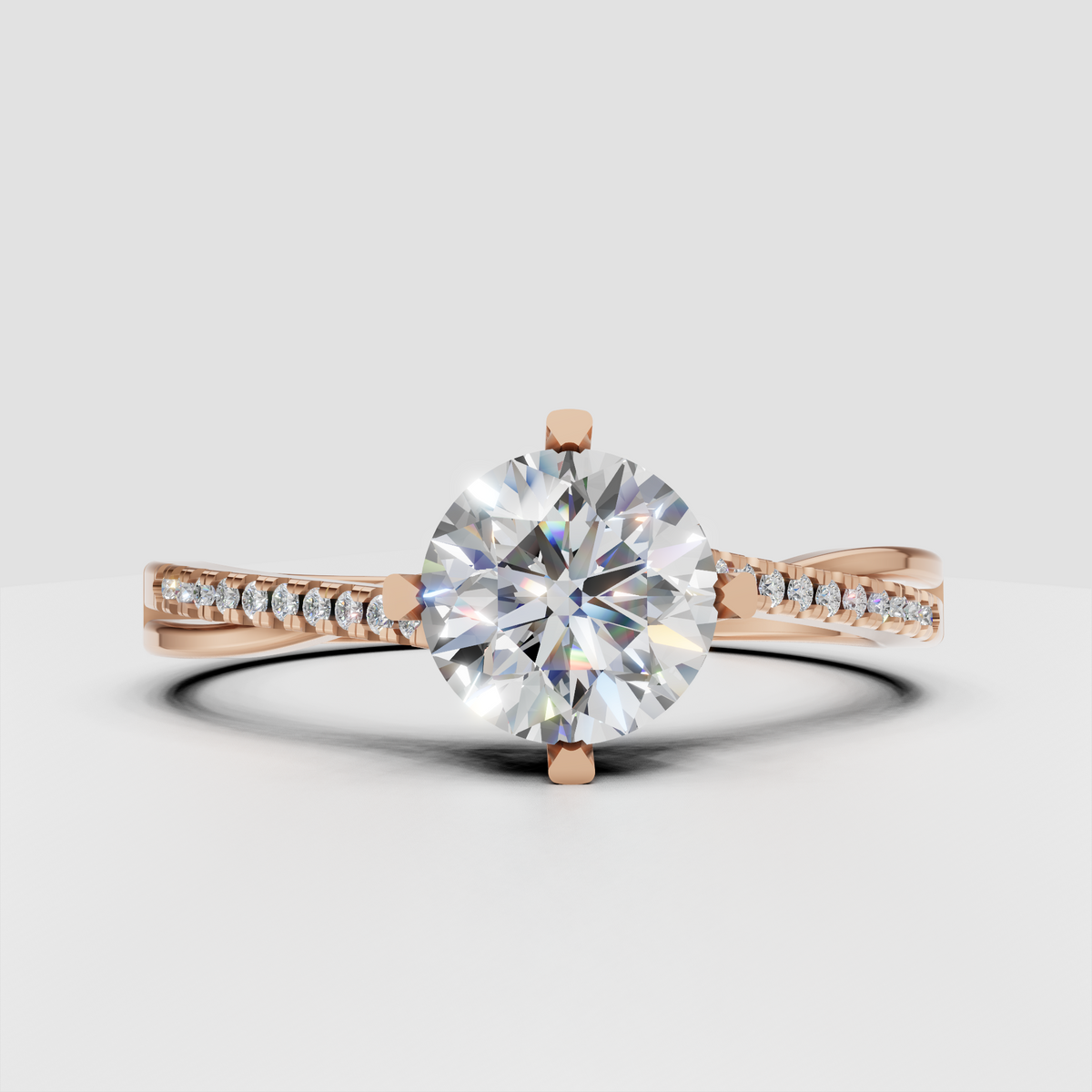 Cathedral-inspired round Diamond ring with delicate side stones