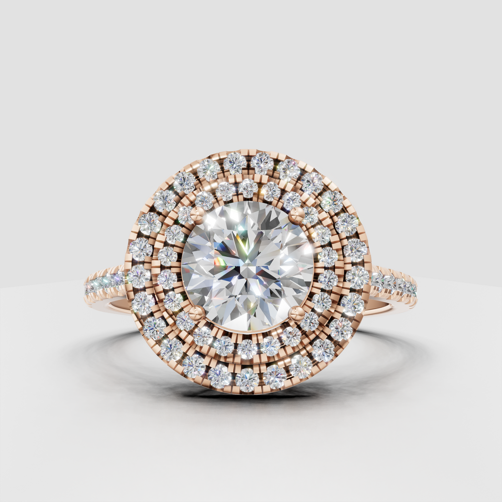 Elegant double halo round diamond engagement ring