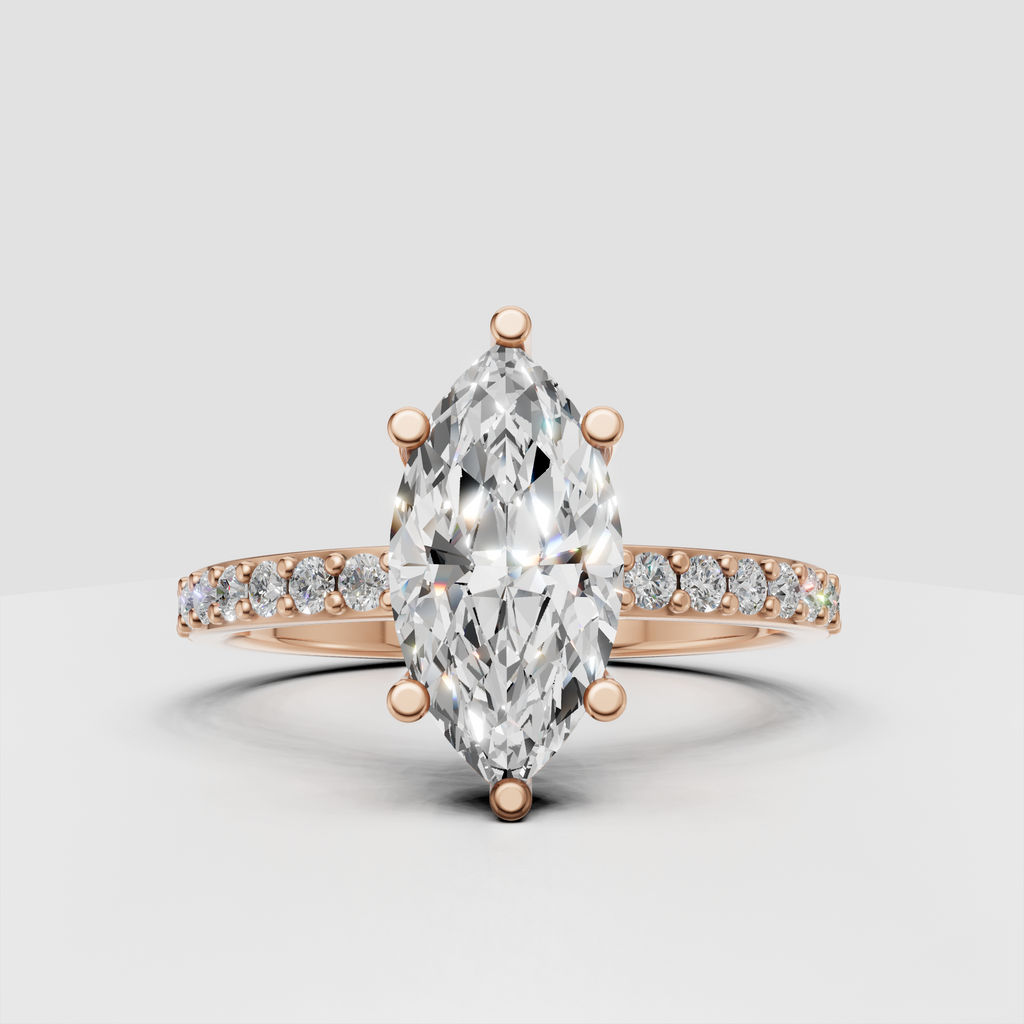 Marquise solitaire ring with brilliant round pave accent stones