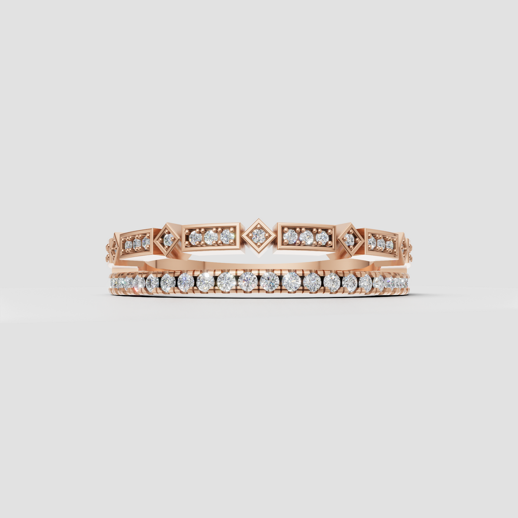Geometric round diamond band with intricate bead detailing