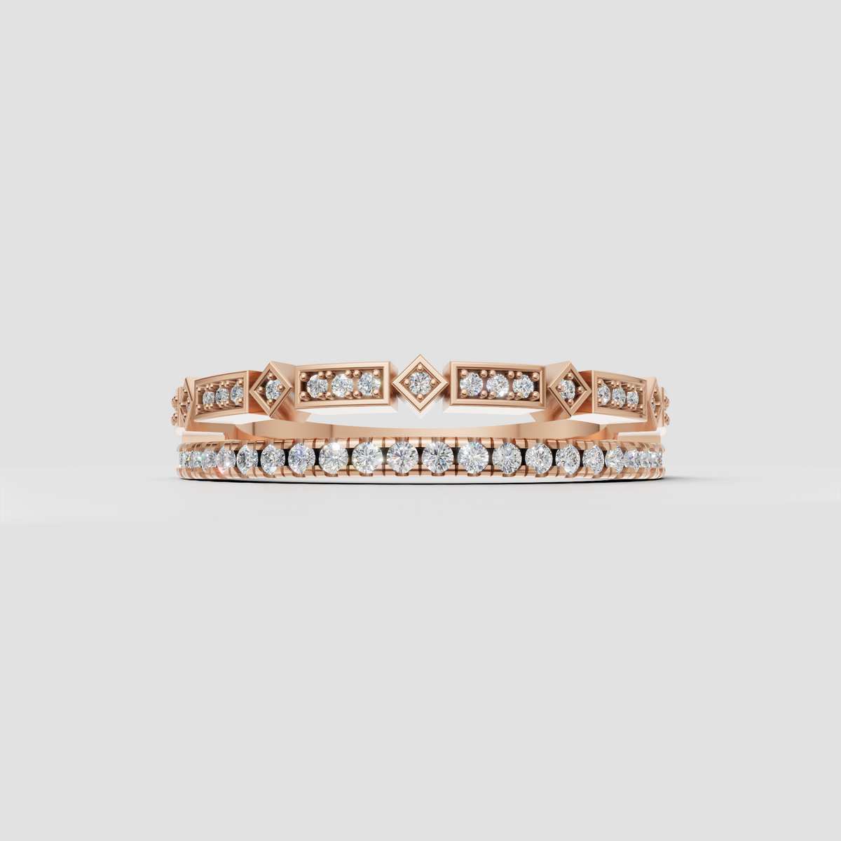 Geometric round diamond band with intricate bead detailing