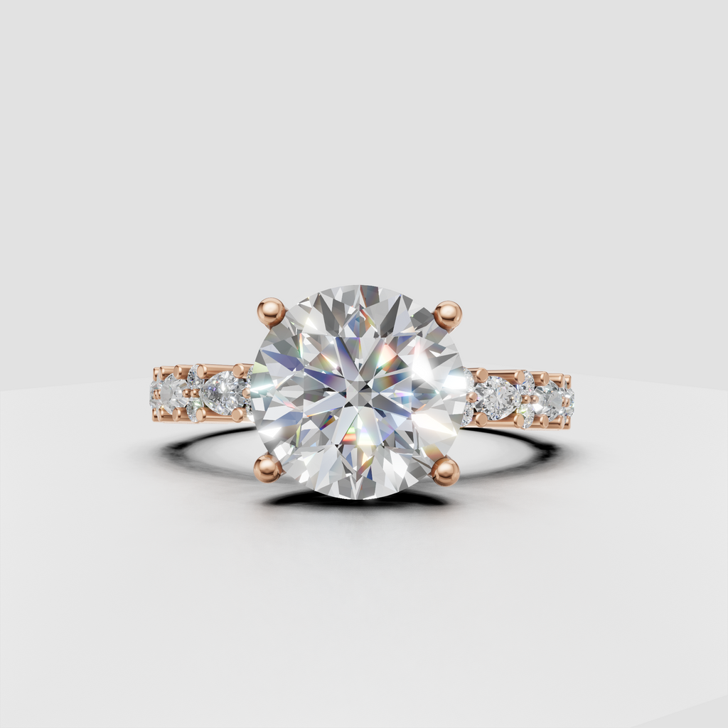 Sophisticated round diamond engagement ring with prong-set center