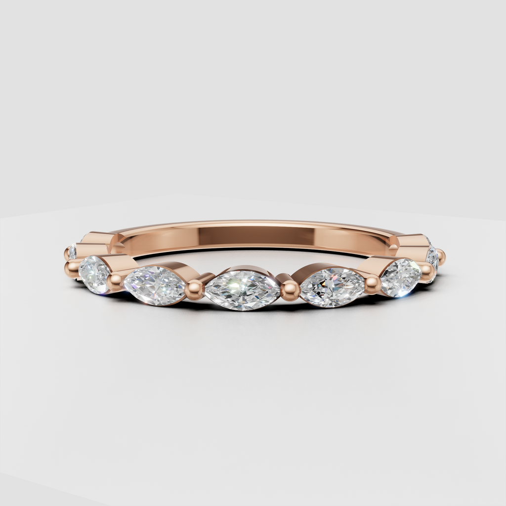 Marquise diamond bezel eternity ring viewed from the front