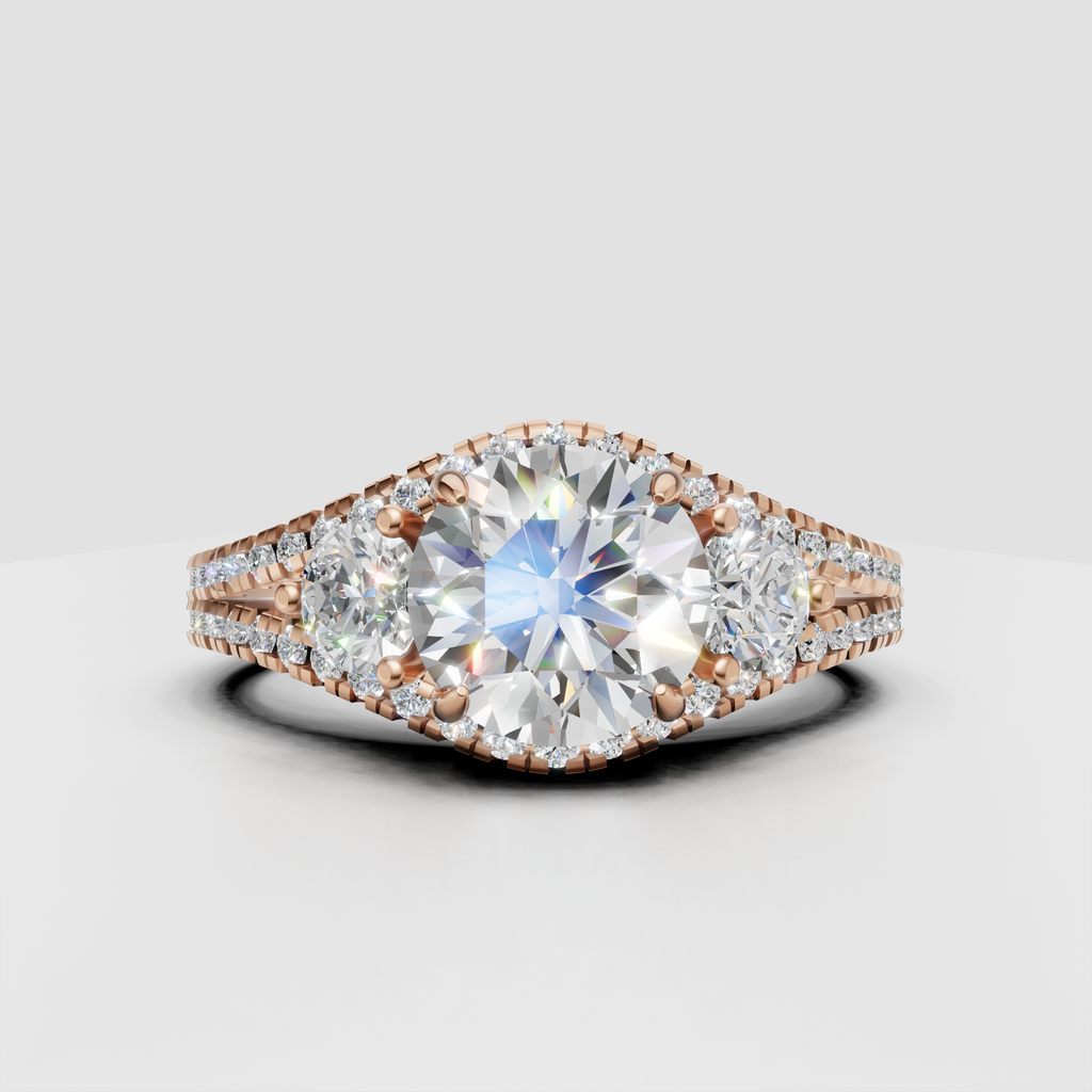 Round cut diamond ring with diamond accented split band