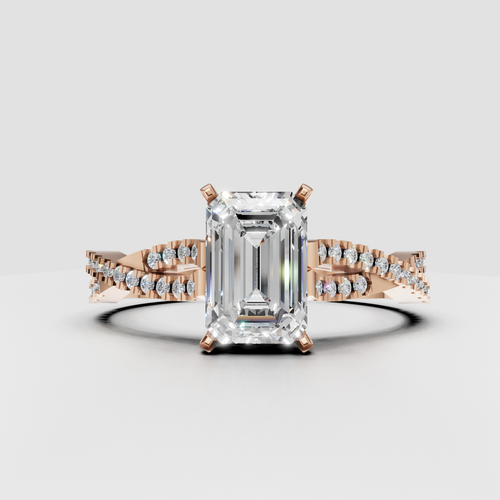 Emerald cut diamond ring with open cathedral gallery