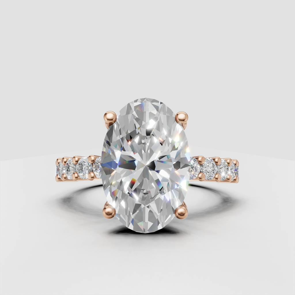 Luxury oval diamond ring with structured baguette band