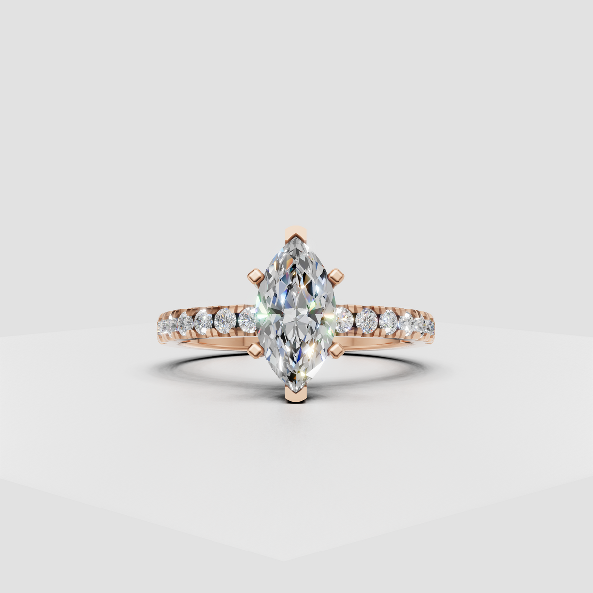 Marquise Diamond Cathedral Shared-Prong Engagement Ring
