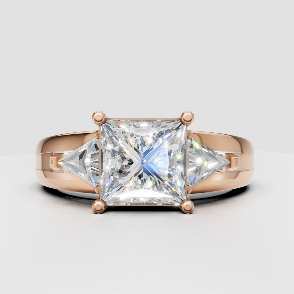 Luxury princess cut diamond ring with trillion accent stones
