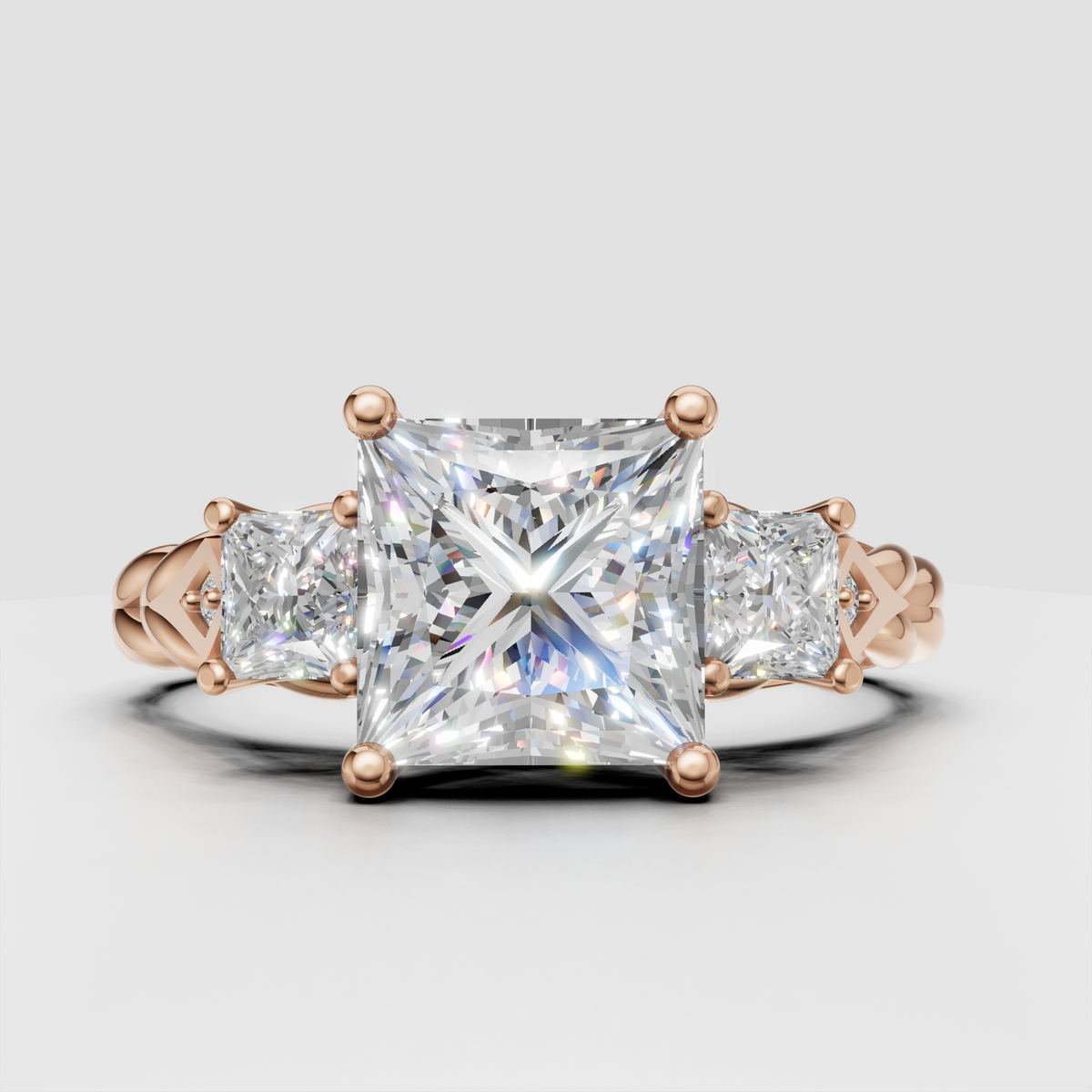 Elegant princess cut three stone vintage diamond ring