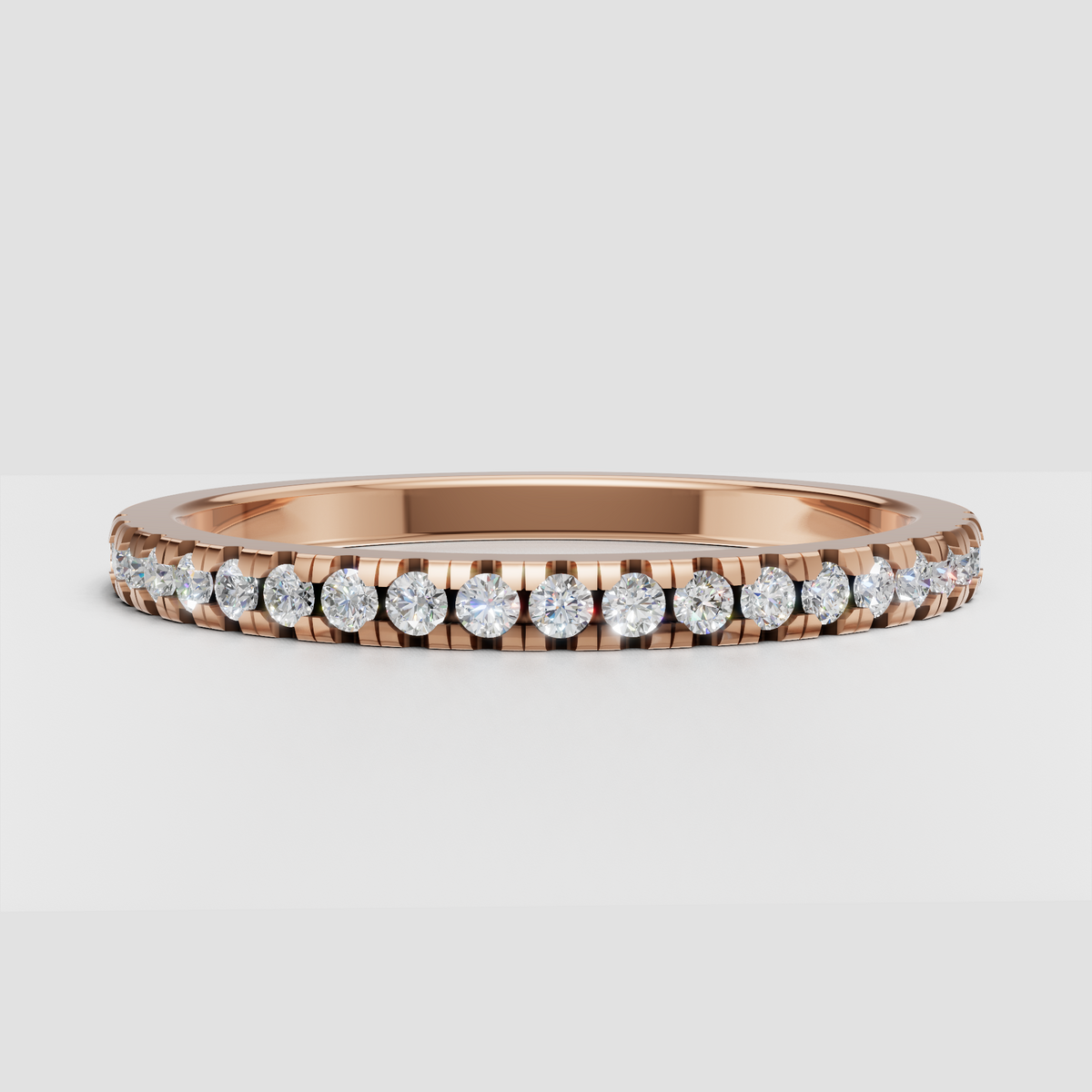 Contemporary round diamond band with individual bar-set stones