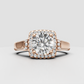 Elegant yellow gold engagement ring with round center and double halo