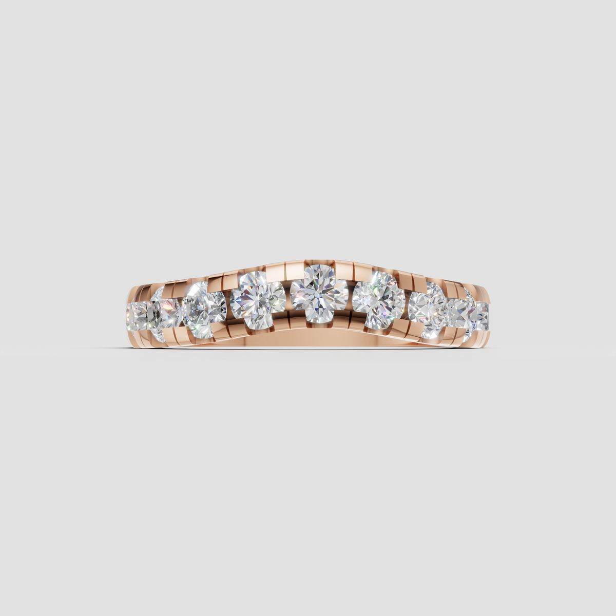 Curved diamond stacking ring with polished yellow gold band