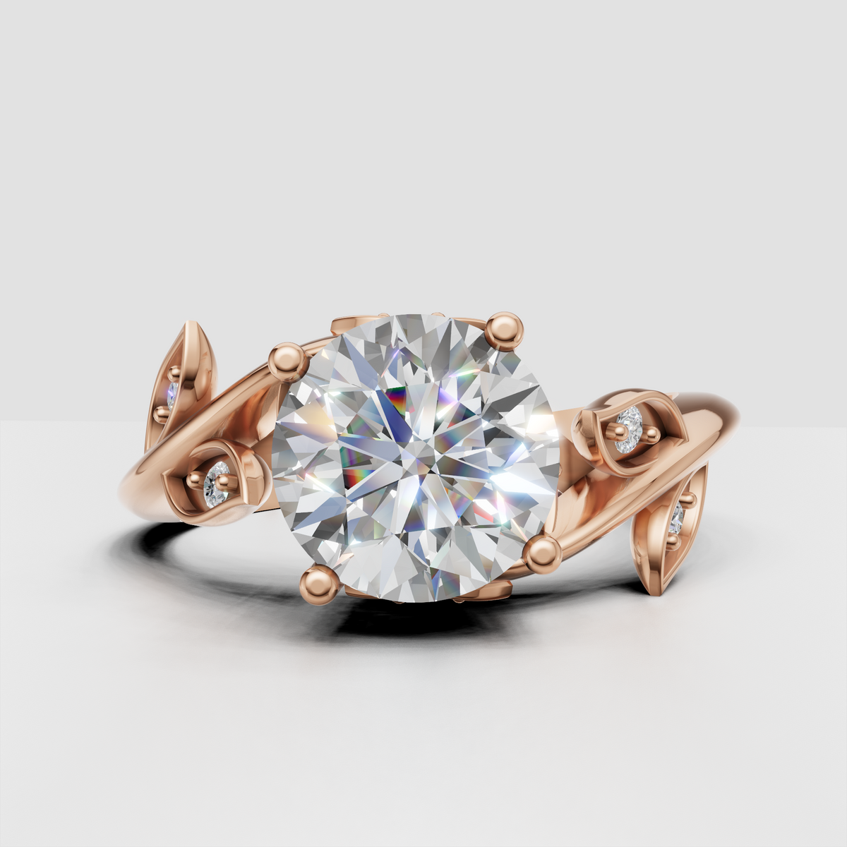 Romantic round diamond ring inspired by nature