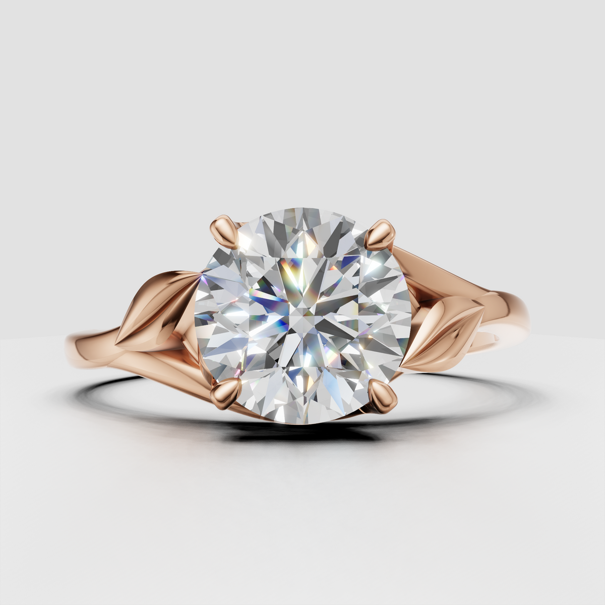 Elegant botanical engagement ring with round cut center diamond