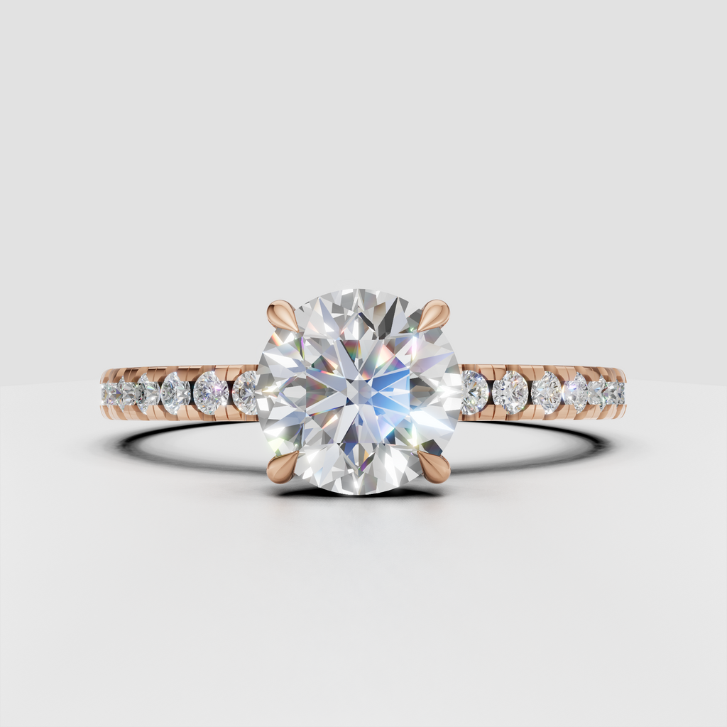 Polished yellow gold engagement ring with round Diamond and pavé-set side stones