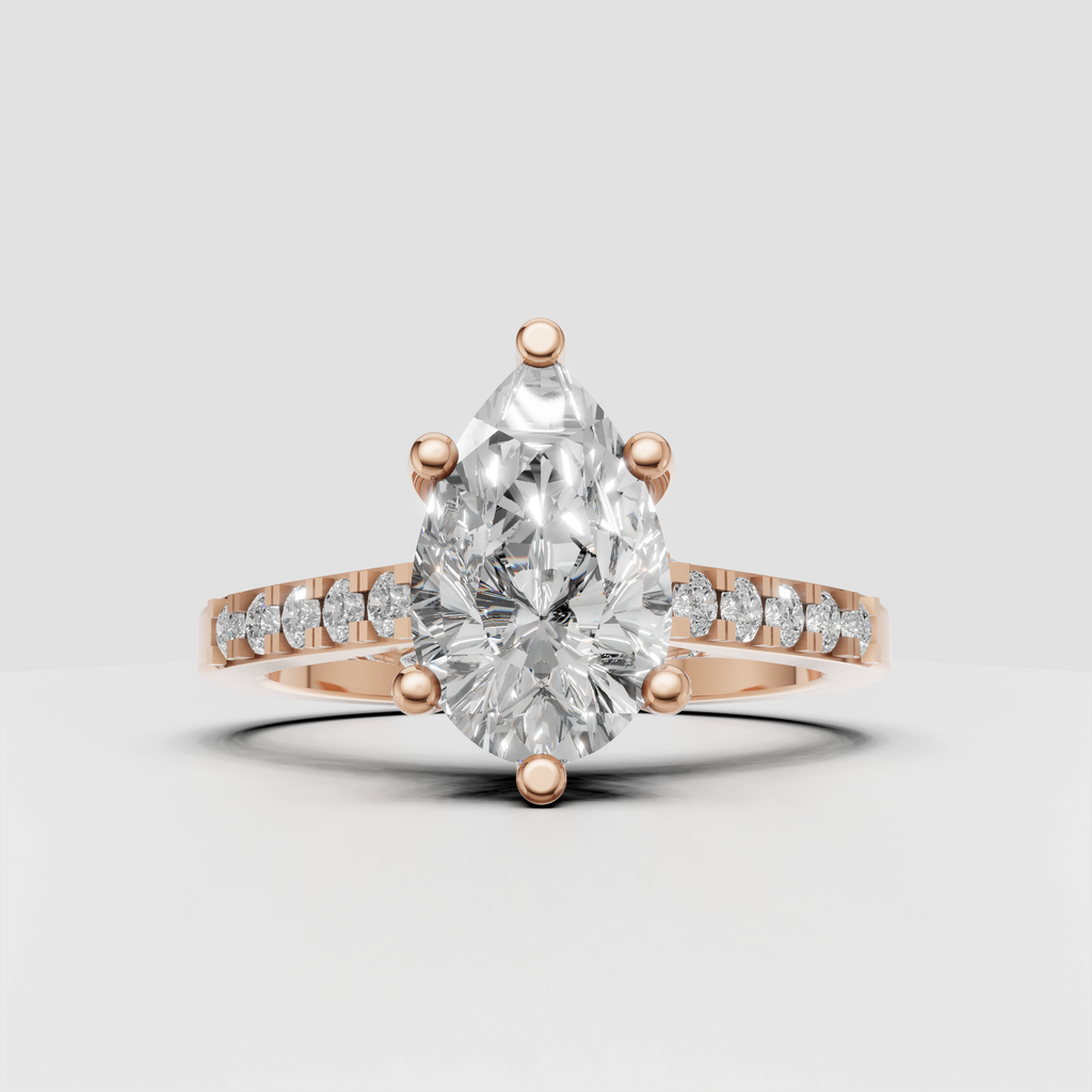 Modern pear shaped diamond engagement ring with sculpted split shank