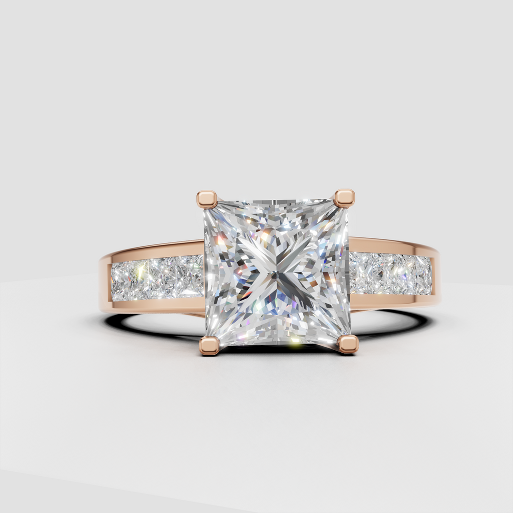 Classic princess diamond bridal ring with polished metal setting