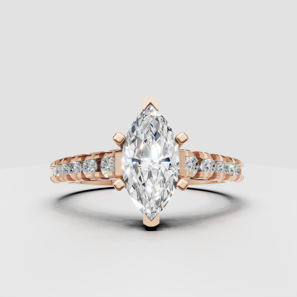 Luxury yellow gold marquise engagement ring with cathedral setting