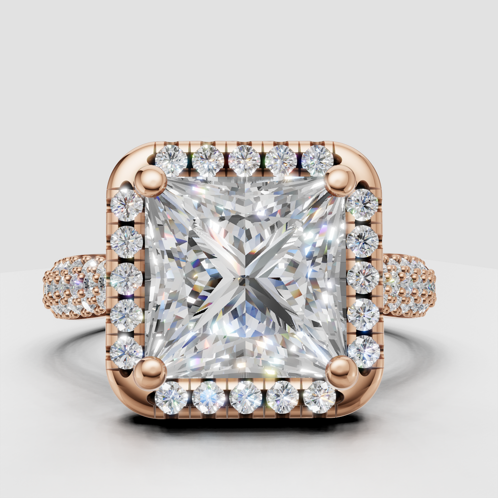Princess Cut Diamond Ring with round diamond halo