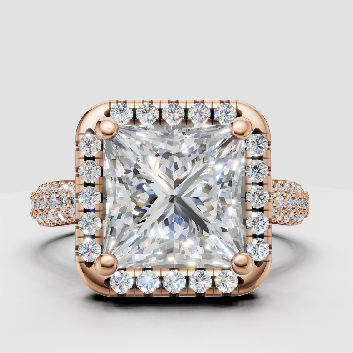 Princess Cut Diamond Ring with round diamond halo