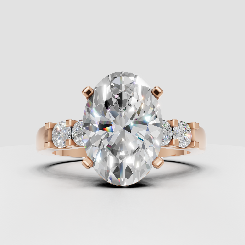 Classic five stone oval diamond ring with detailed prong settings