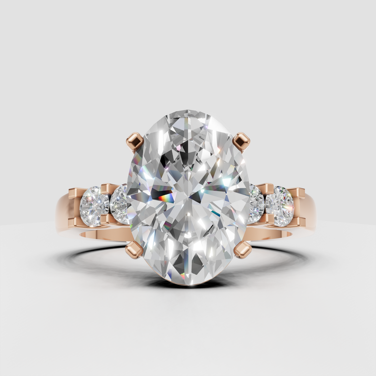 Classic five stone oval diamond ring with detailed prong settings