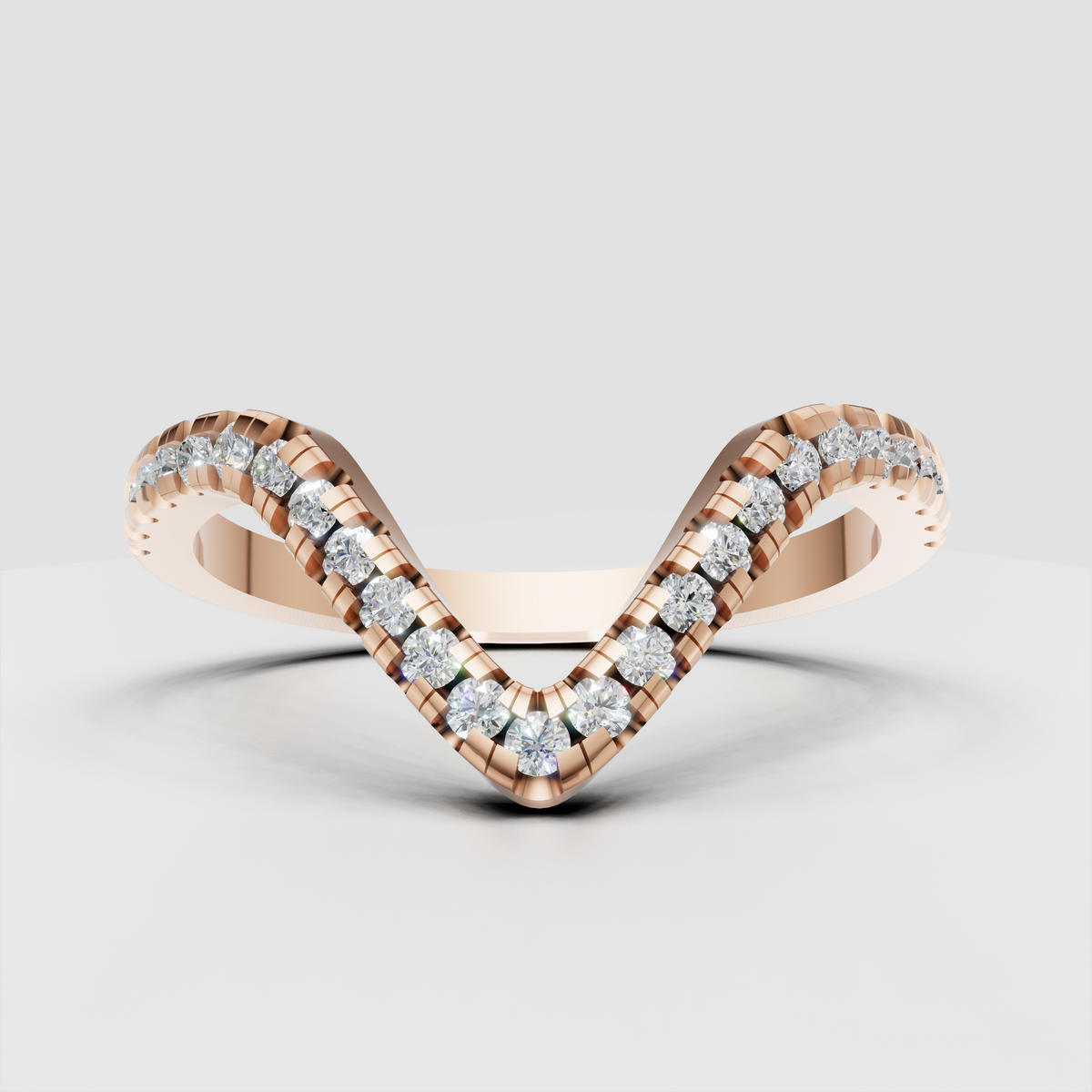 Yellow gold chevron diamond ring with brilliant round diamonds