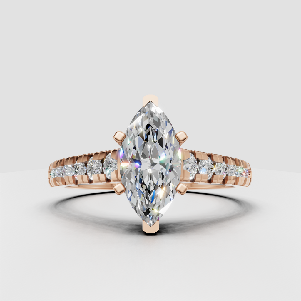 Marquise diamond ring featuring four-prong center setting