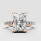 Radiant cut engagement ring with concealed halo detailing