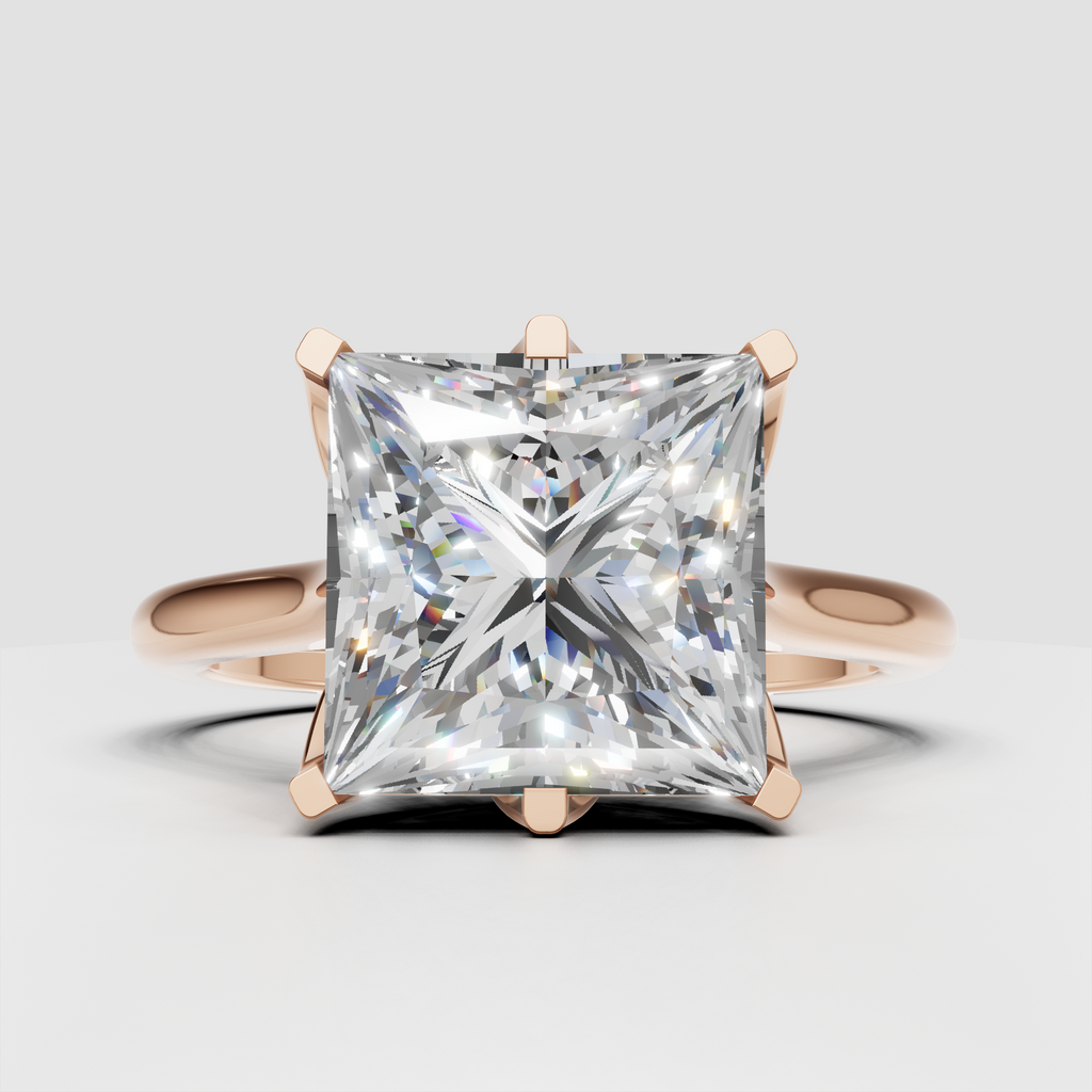 Square princess diamond solitaire ring with sleek band