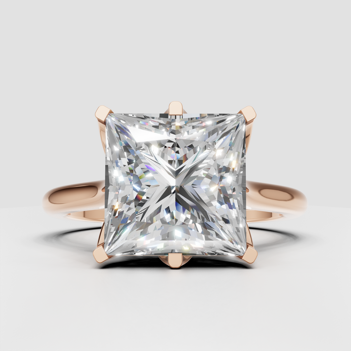 Square princess diamond solitaire ring with sleek band