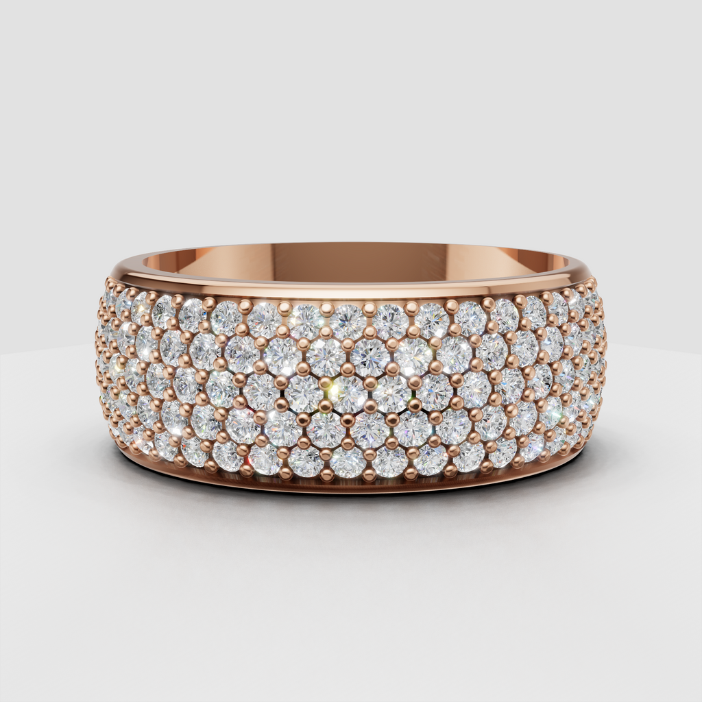 Round diamond statement eternity ring with gold bead accents