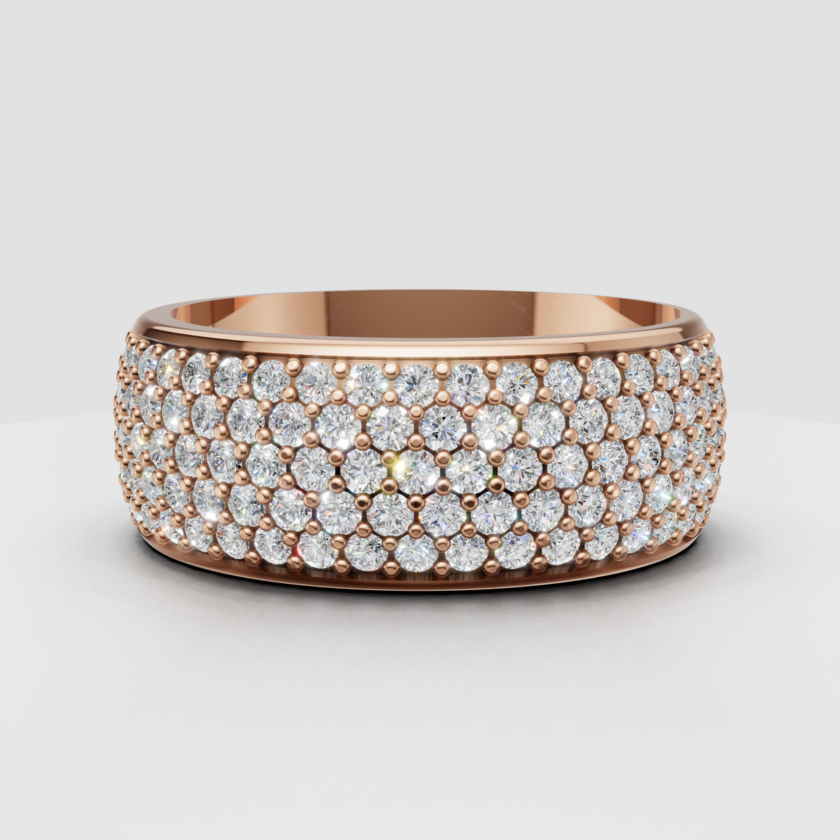 Round diamond statement eternity ring with gold bead accents