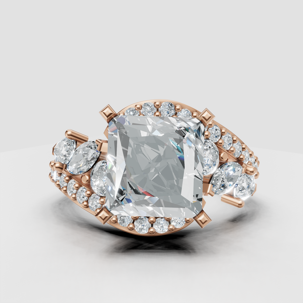Glamorous Princess diamond ring with sculpted split-shank shoulders
