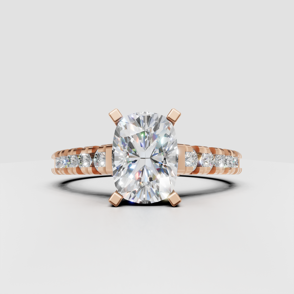 Trillion Cut Lab Grown & Moissanite Diamond Halo Engagement Ring - Image 4