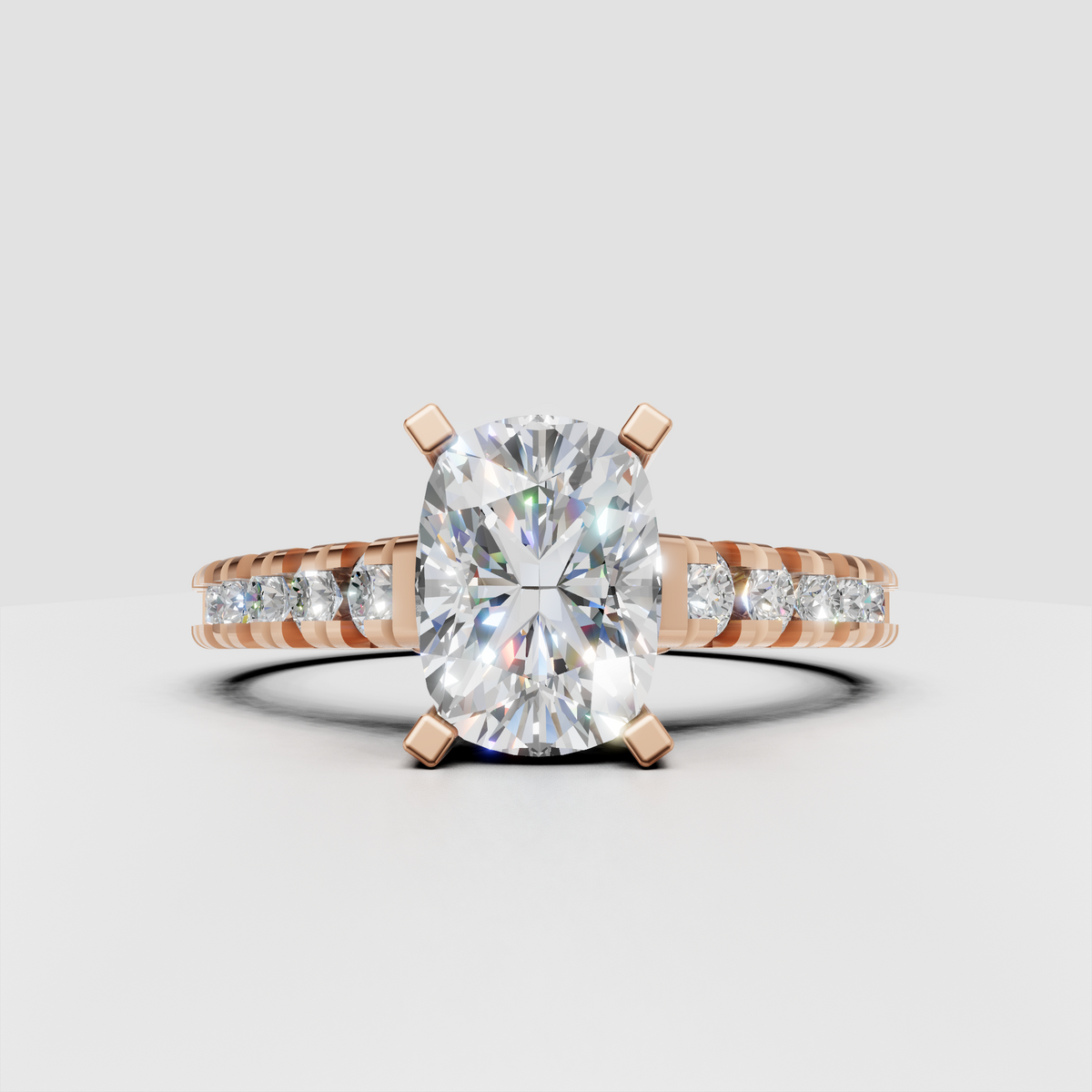 Trillion Cut Lab Grown & Moissanite Diamond Halo Engagement Ring - Image 4