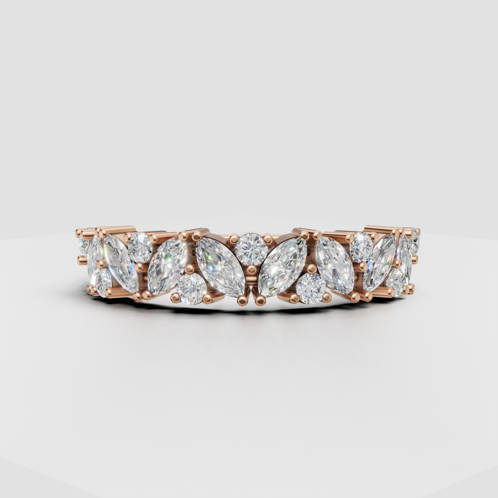 Yellow gold marquise and round diamond eternity ring
