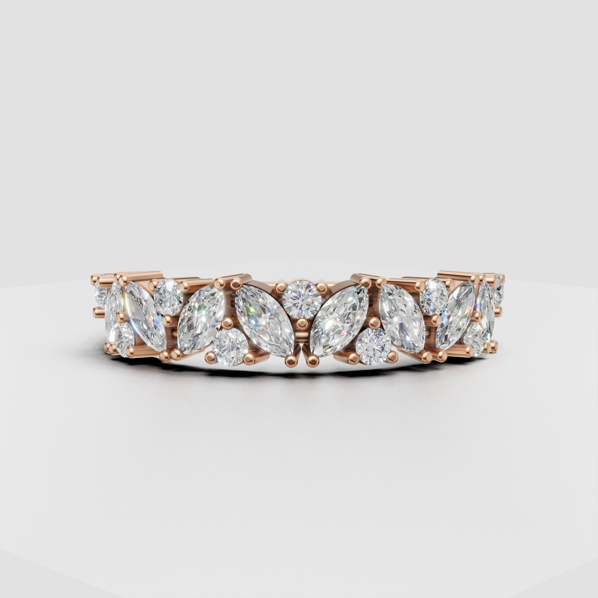 Yellow gold marquise and round diamond eternity ring