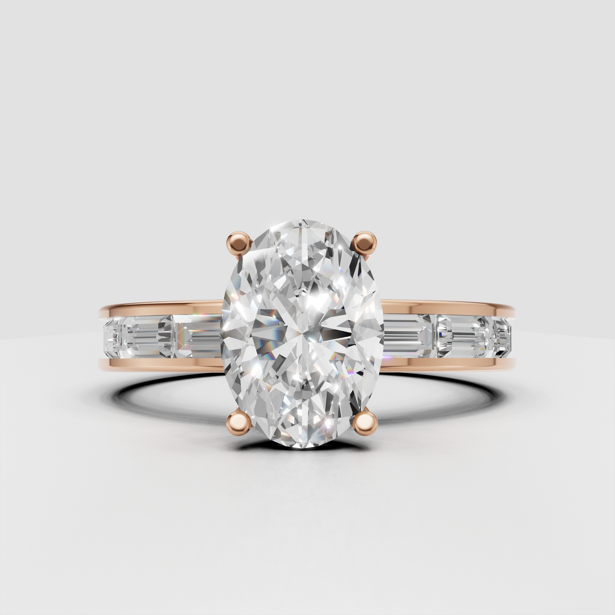 Luxury oval diamond ring with structured channel set band