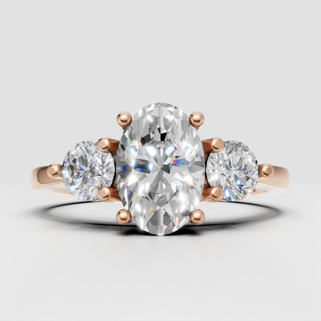 Oval cut three stone diamond engagement ring front view