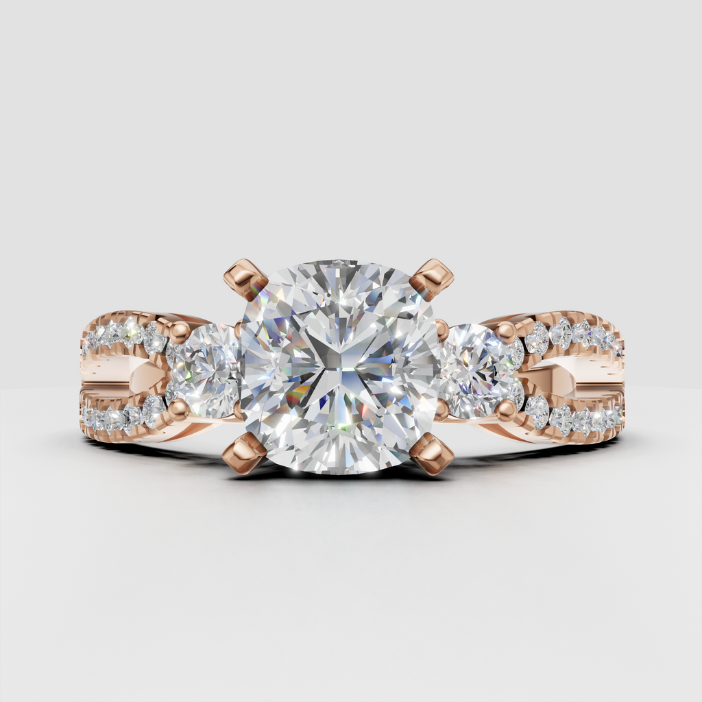 Three stone engagement ring with pavé split shank band