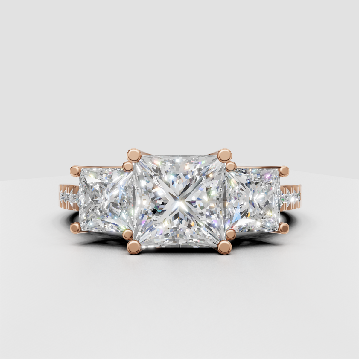 Luxury princess cut bridal ring with pavé diamond shoulders